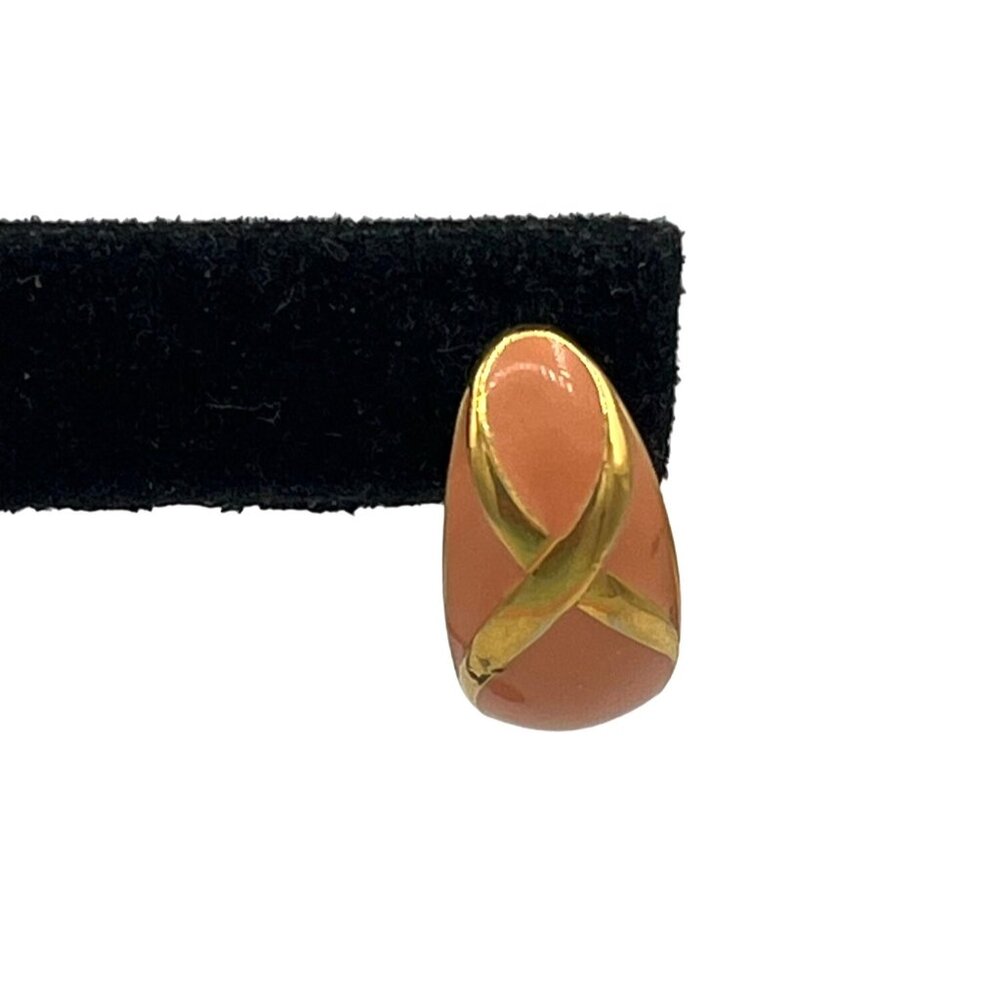 Vintage 1980s Gold Tone Coral Colored Enamel Pierced Earrings - Picture 3 of 8